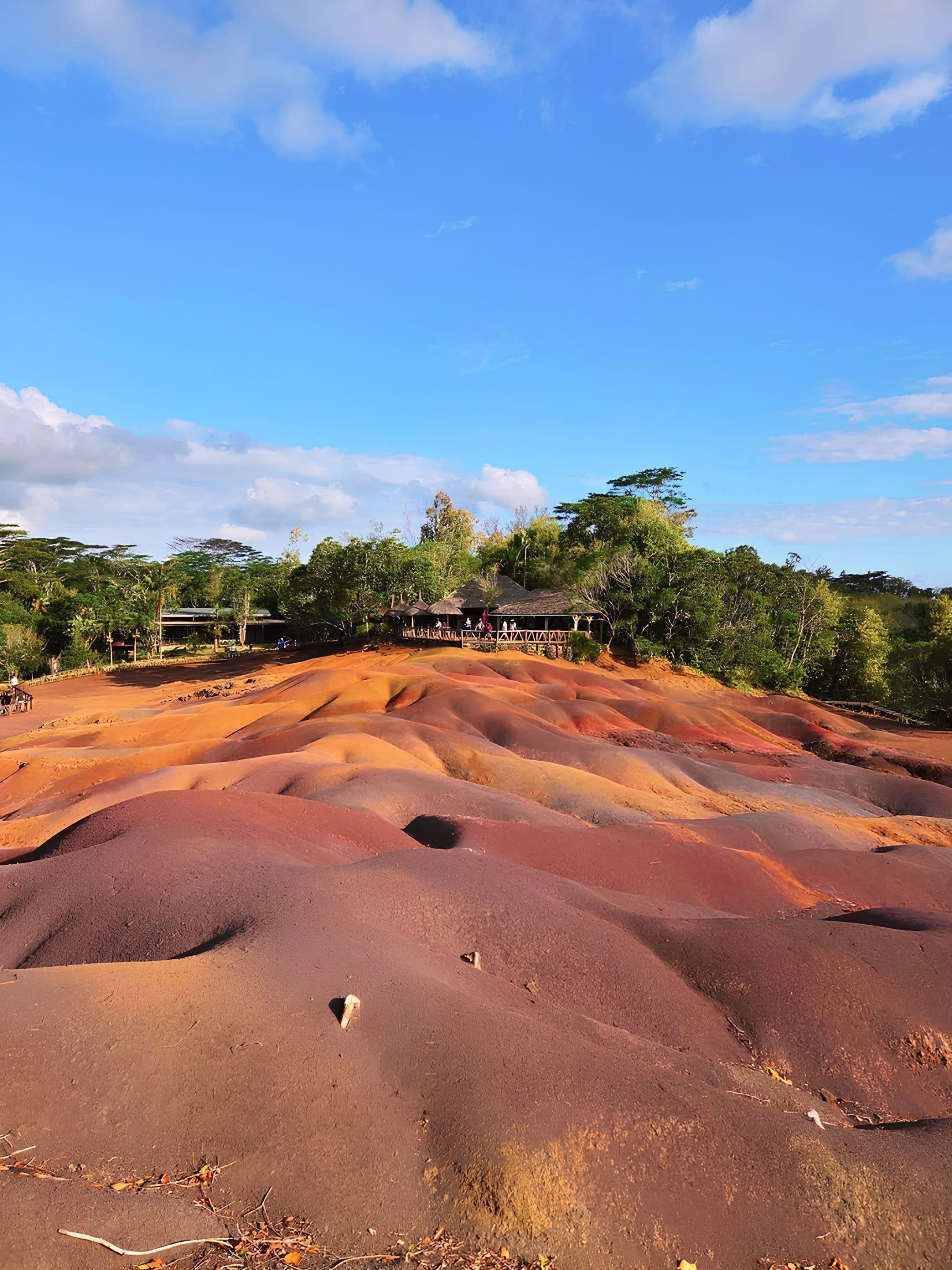The rippled, multicoloured dunes of Chamarel's Seven Coloured Earths