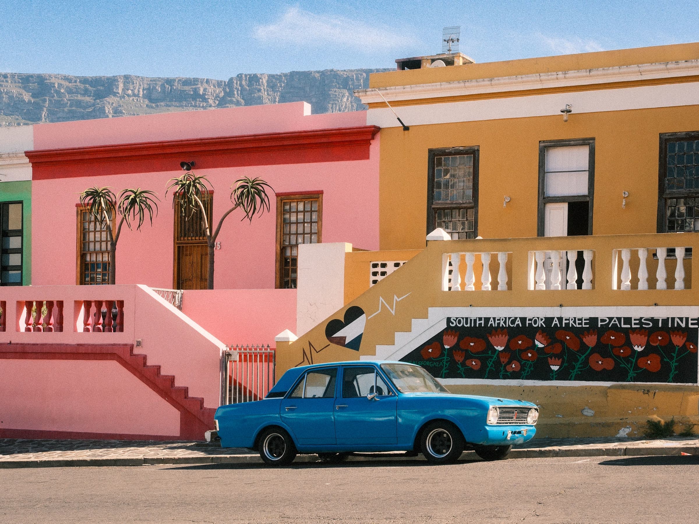 Brightly painted historic houses in the Bo-Kaap neighborhood