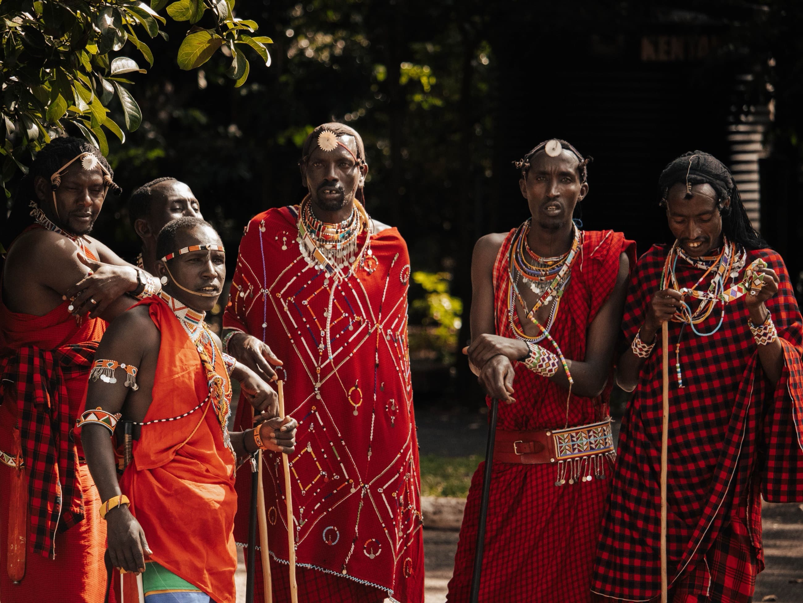 Maasai warriors in traditional beaded dress