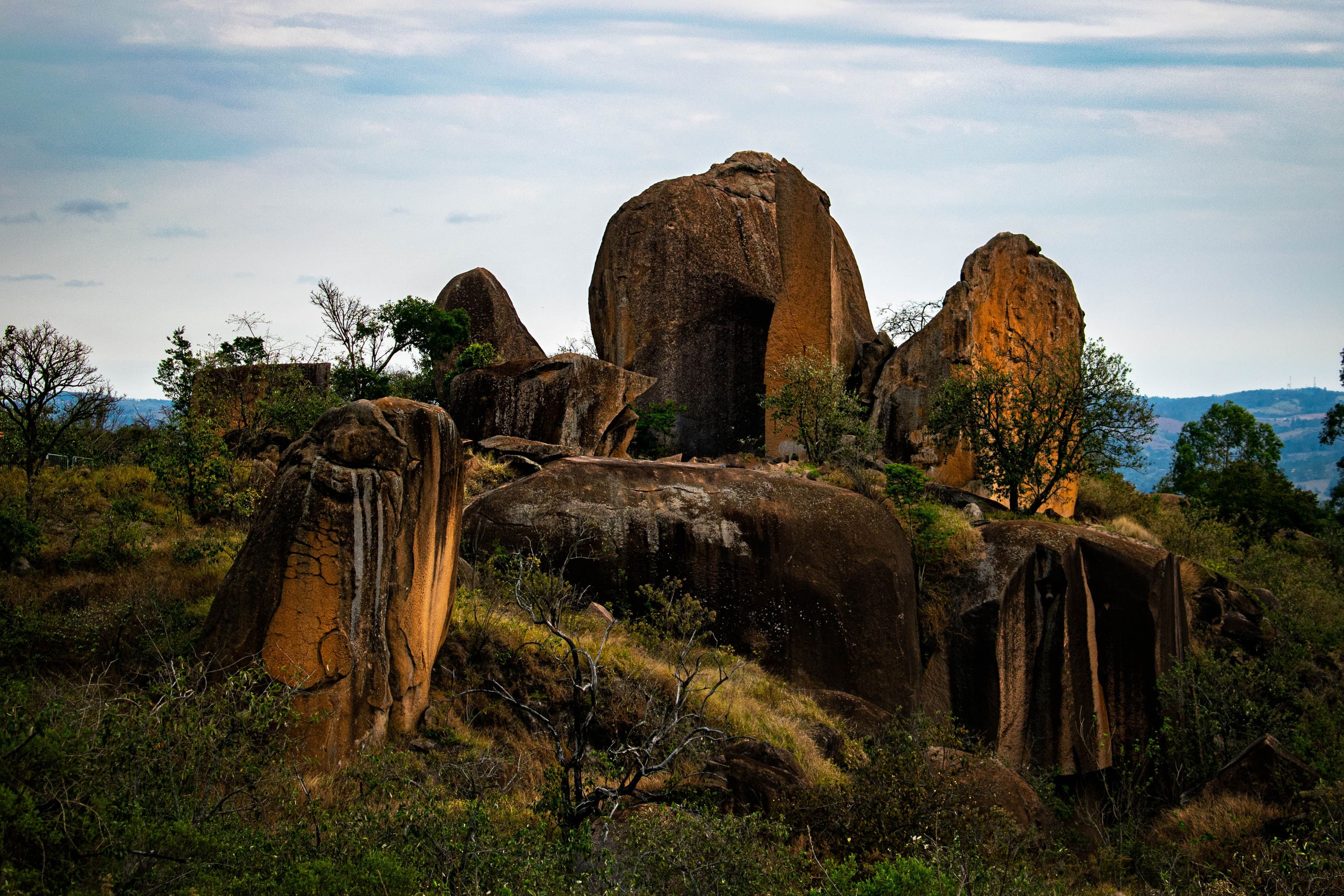Matobo's extraordinary balancing granite boulders at sunset